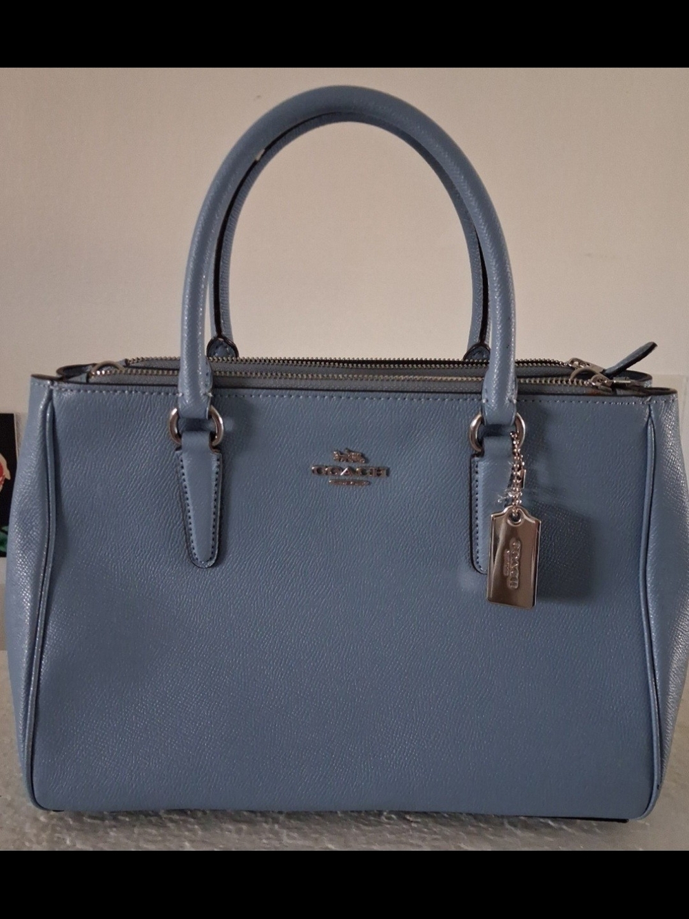 Coach Pebble Leather Satchel in Dusty Blue